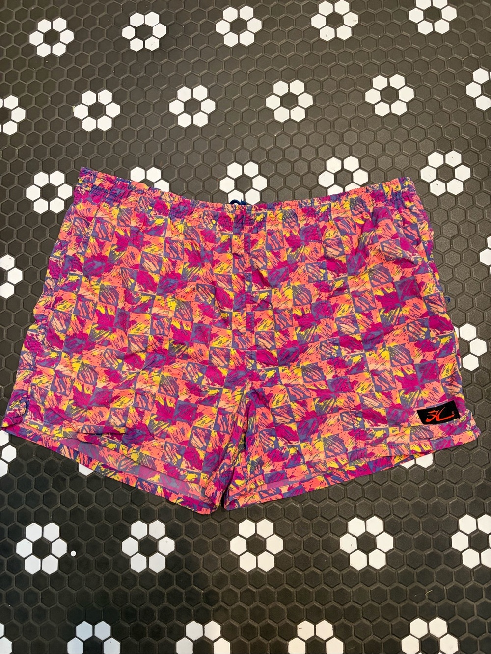 Vintage 90s  Hobie Swim Trunks Pink Neon Patterned Men’s XL